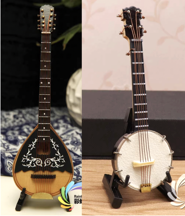 1:6 China Ethnic Instrument Mandolin \ Banjo for 1/6 Scale Doll / Art / Decoration